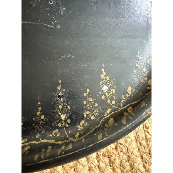 Large 24" Antique Victorian Paper Mache Oval Tray Mother of Pearl Hand Painted - Picture 5 of 12